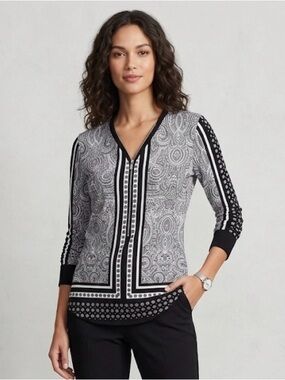 INC International Concepts Paisley Damask Prints, Women’s L, Black White